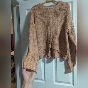 Cozy Knit Crew Neck Sweater in Warm Peach